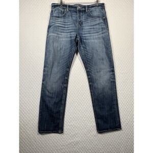 BKE Nolan Jeans Mens 33x32 Blue Straight Leg Denim Whiskers Stretch Work Grunge